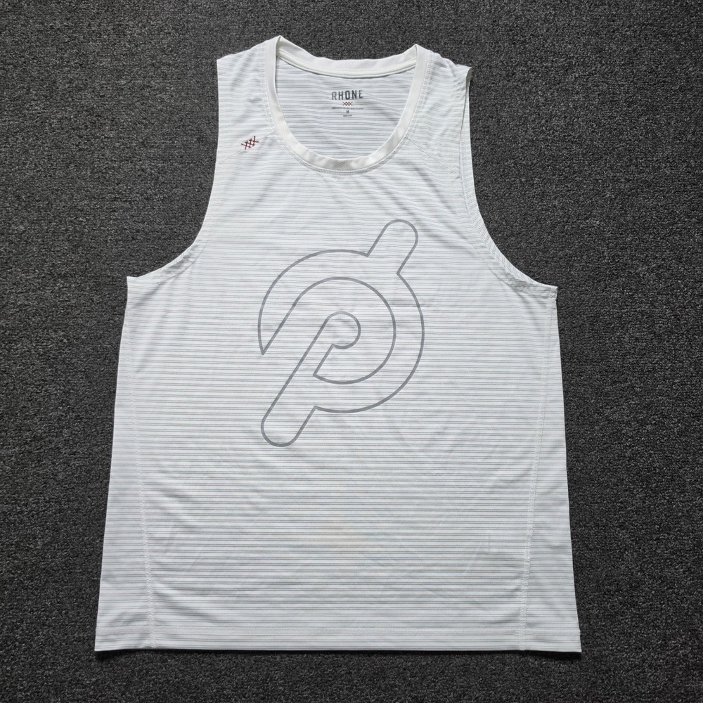 Rhone Peloton Tank Top White Mens Medium Striped Activewear Training Gym SET-181